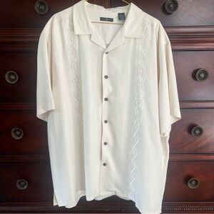 Mens 6A Elegant Cream Button Up with Embroidered Details